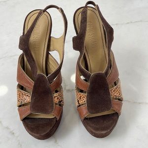 Colin Stuart Suede and Leather Platform Sandals